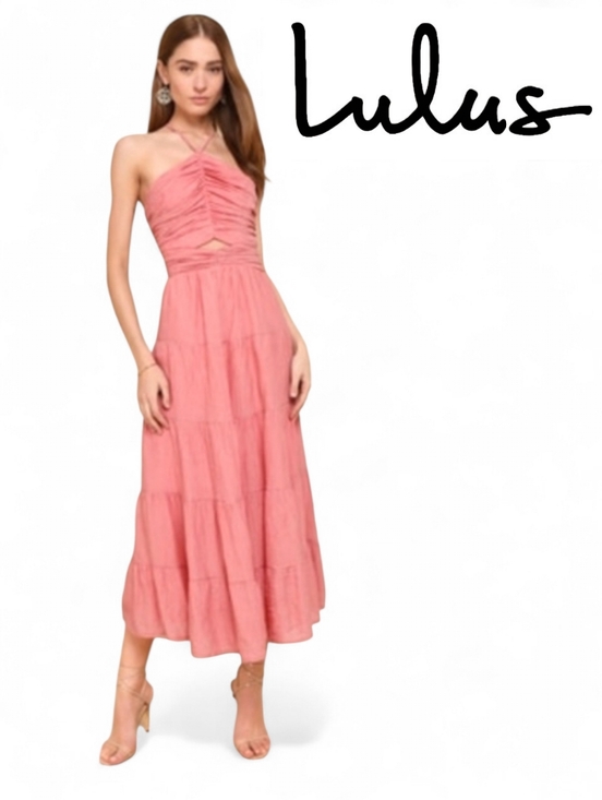 Lulus Dresses & Skirts - LULUS Effortless Sweetness Rusty Rose Ruched Lace-Up Tiered Midi Dress Sz XL